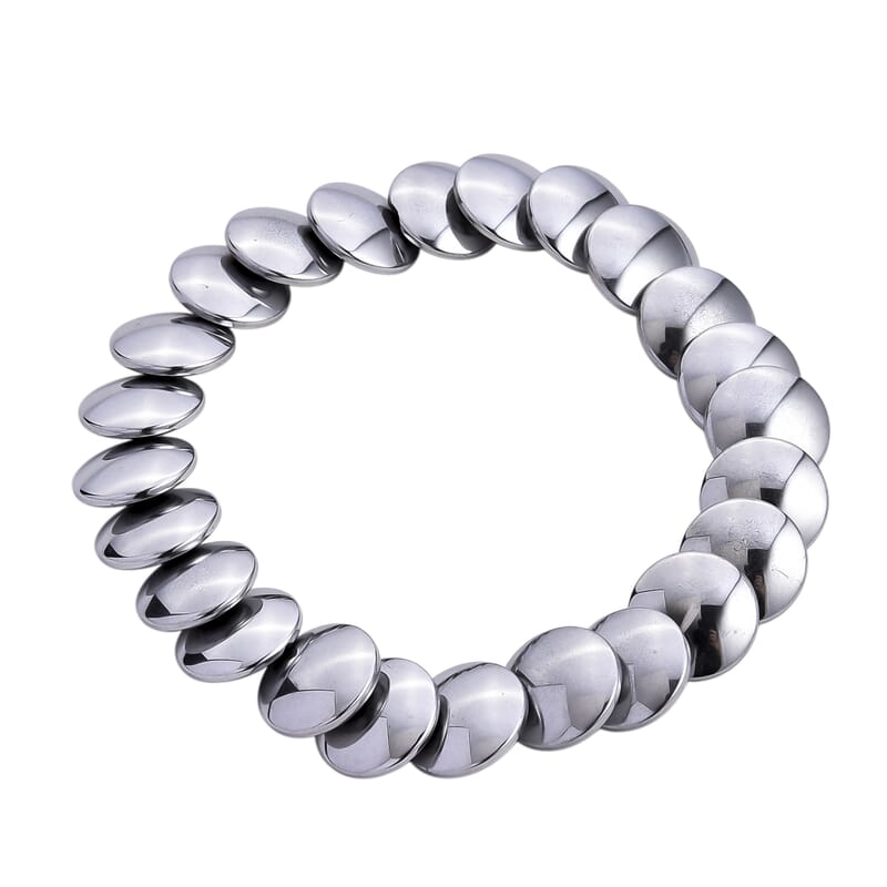 2 Piece Set Silver Plated Hematite 557.00 ctw Beaded Stretch Bracelet (7-7.5In) and Necklace 21-23 Inches in Silvertone
