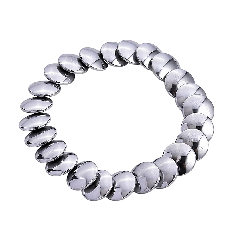 2 Piece Set Silver Plated Hematite 557.00 ctw Beaded Stretch Bracelet (7-7.5In) and Necklace 21-23 Inches in Silvertone
