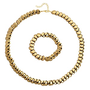 Doorbuster 2 Piece Set Yellow Gold Plated Hematite 557.00 ctw Bracelet (7-7.5In) and Necklace 21-23 Inches in Goldtone 