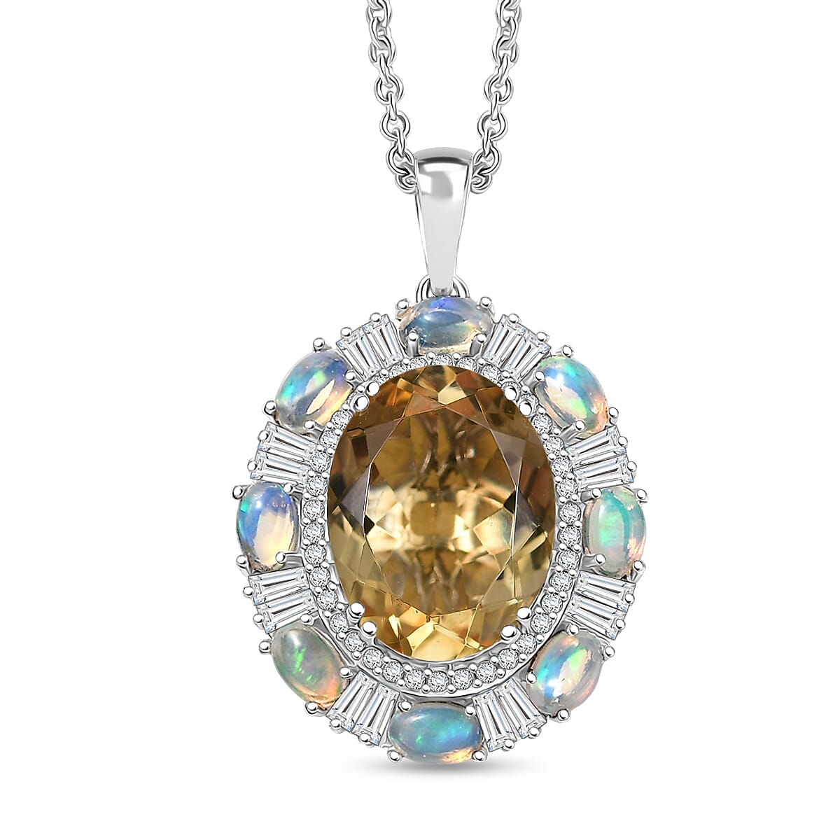 D'Joy Brazilian Citrine, Multi Gemstone Sky Night Pendant Necklace (20 Inches) in Rhodium Over Sterling Silver 11.15 ctw