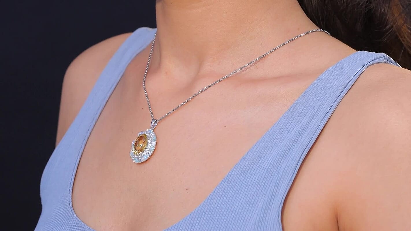 D'Joy Brazilian Citrine, Multi Gemstone Sky Night Pendant Necklace (20 Inches) in Rhodium Over Sterling Silver 11.15 ctw