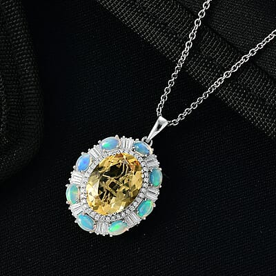 D'Joy Brazilian Citrine and Multi Gemstone 11.15 ctw Sky Night Pendant Necklace in Rhodium Over Sterling Silver 20 Inches
