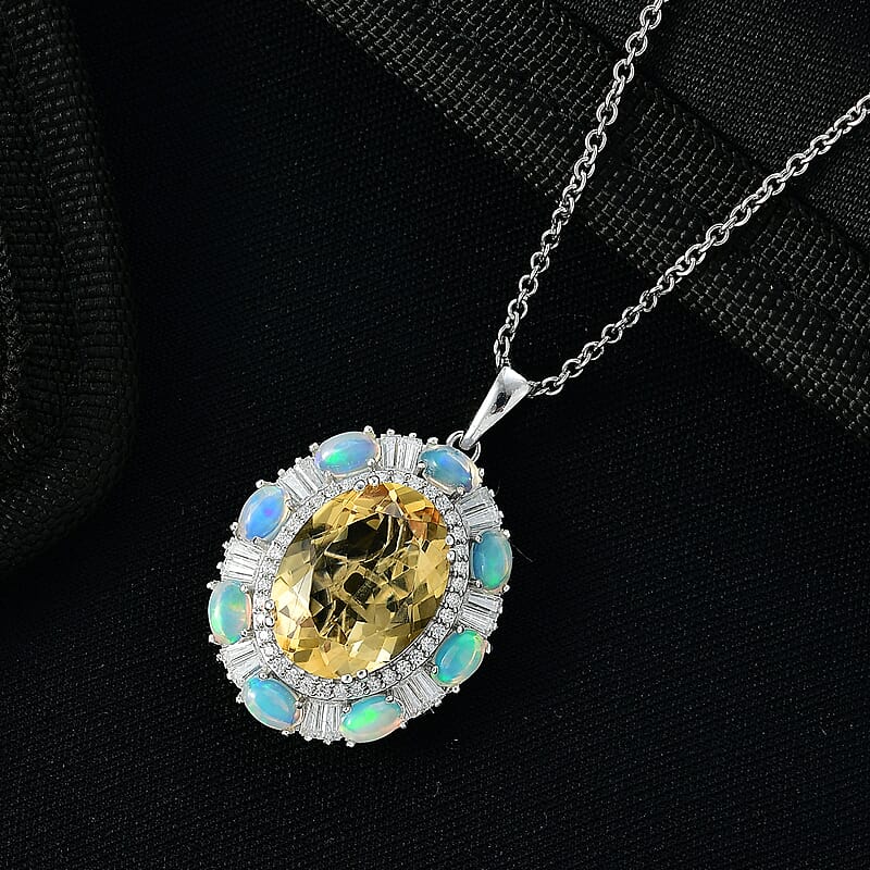  D'Joy Brazilian Citrine and Multi Gemstone 11.15 ctw Sky Night Pendant Necklace in Rhodium Over Sterling Silver 20 Inches