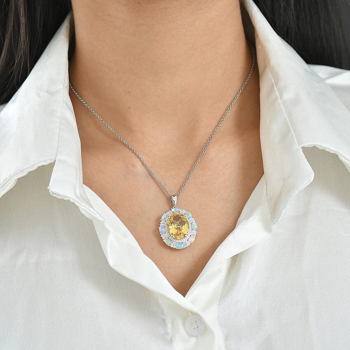 Doorbuster D'Joy Brazilian Citrine and Multi Gemstone 11.15 ctw Sky Night Pendant Necklace in Rhodium Over Sterling Silver 20 Inches image number 2