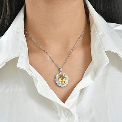  D'Joy Brazilian Citrine and Multi Gemstone 11.15 ctw Sky Night Pendant Necklace in Rhodium Over Sterling Silver 20 Inches
