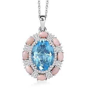 Doorbuster D'Joy Sky Blue Topaz and Multi Gemstone 13.15 ctw Sky Night Pendant Necklace in Rhodium Over Sterling Silver 20 Inches