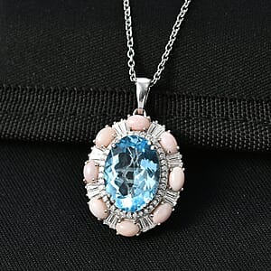 Doorbuster D'Joy Sky Blue Topaz and Multi Gemstone 13.15 ctw Sky Night Pendant Necklace in Rhodium Over Sterling Silver 20 Inches