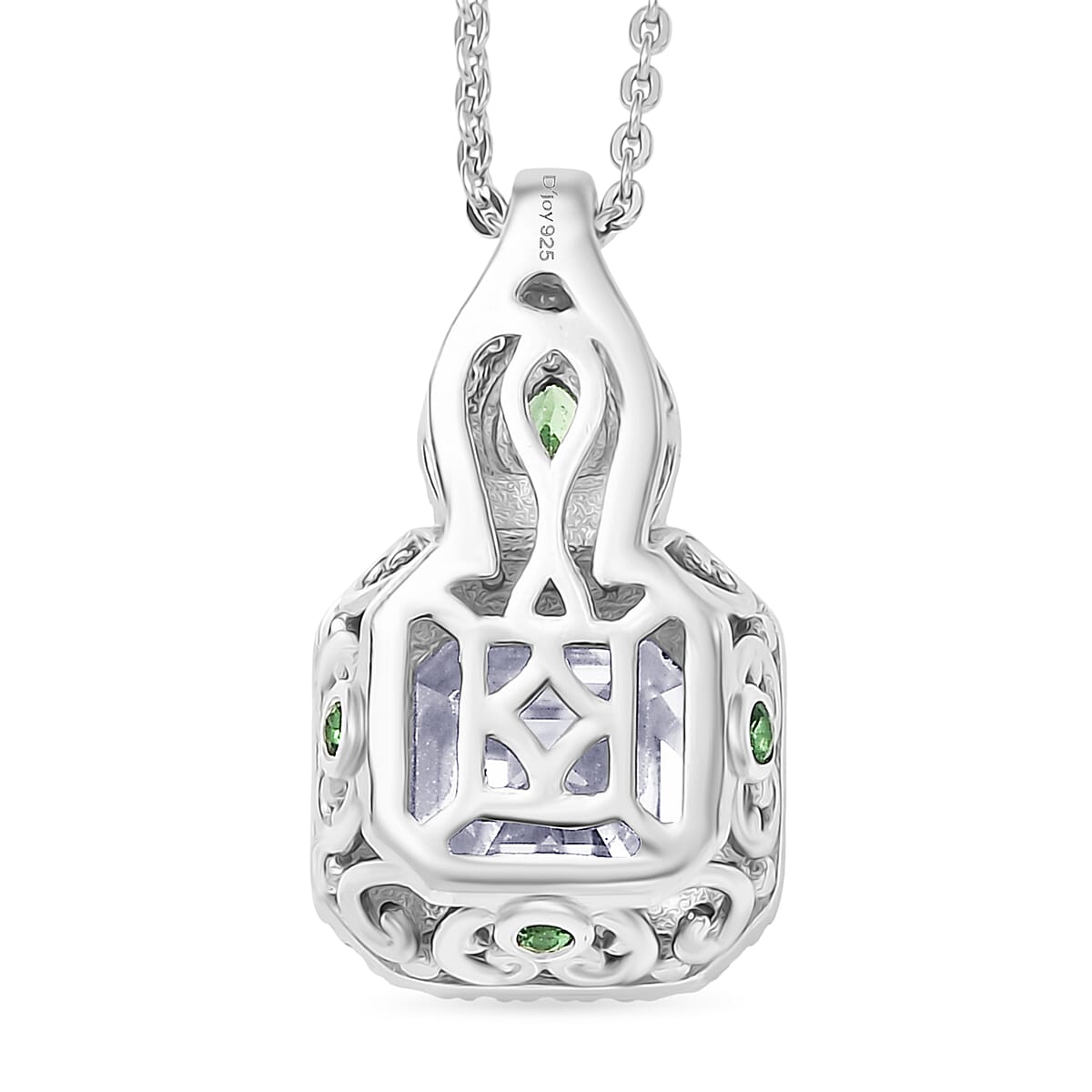 Doorbuster D'Joy Asscher Cut Moissanite and Tsavorite Garnet 3.25 ctw Mirrored Monolith Pendant Necklace in Rhodium Over Sterling Silver 20 Inches image number 4