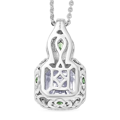 D'Joy Asscher Cut Moissanite, Tsavorite Garnet Pendant Necklace in Rhodium Over Sterling Silver 3.25 ctw (20 Inches)