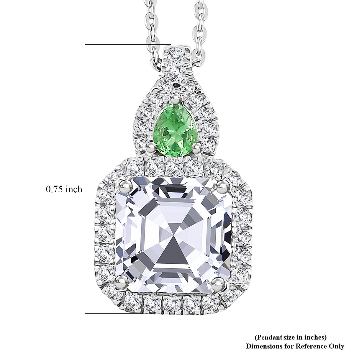 Doorbuster D'Joy Asscher Cut Moissanite and Tsavorite Garnet 3.25 ctw Mirrored Monolith Pendant Necklace in Rhodium Over Sterling Silver 20 Inches image number 5