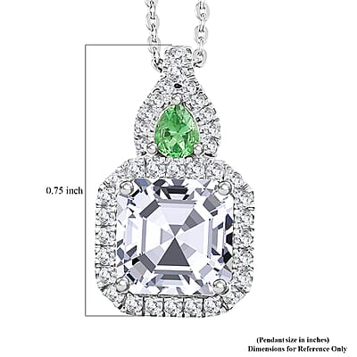 D'Joy Asscher Cut Moissanite, Tsavorite Garnet Pendant Necklace in Rhodium Over Sterling Silver 3.25 ctw (20 Inches)