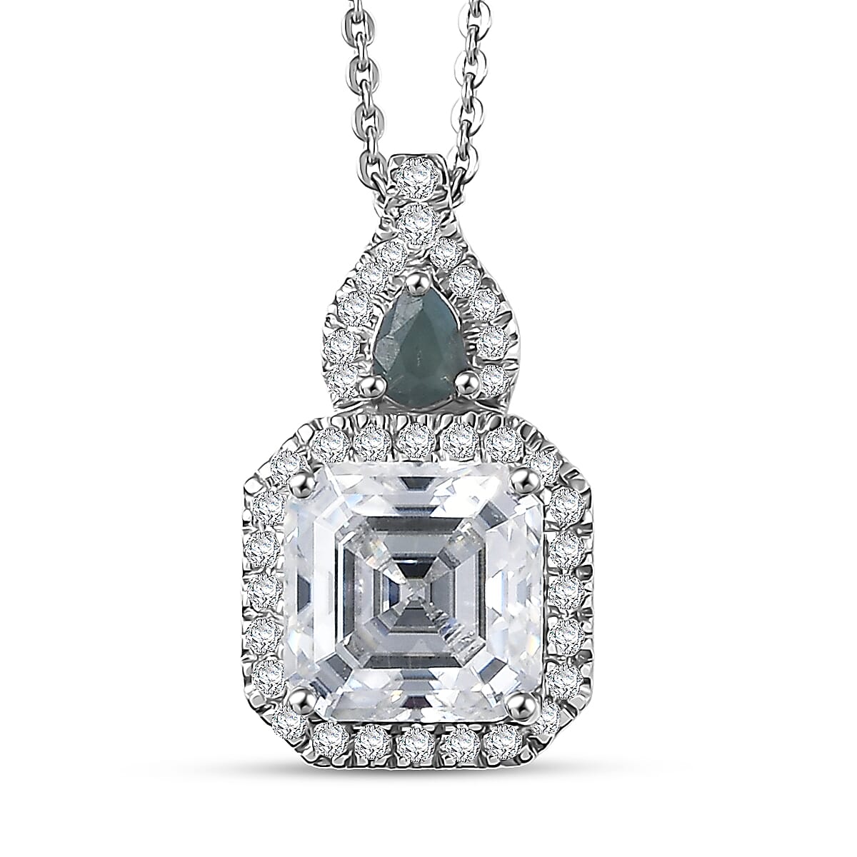 Doorbuster D'Joy Asscher Cut Moissanite and Narsipatnam Alexandrite 3.25 ctw Mirrored Monolith Pendant Necklace in Rhodium Over Sterling Silver 20 Inches image number 0