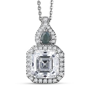 Doorbuster D'Joy Asscher Cut Moissanite and Narsipatnam Alexandrite 3.25 ctw Mirrored Monolith Pendant Necklace in Rhodium Over Sterling Silver 20 Inches