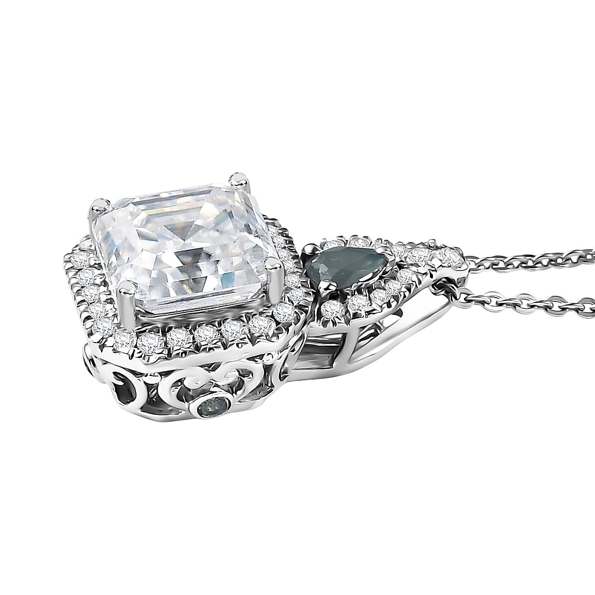 Doorbuster D'Joy Asscher Cut Moissanite and Narsipatnam Alexandrite 3.25 ctw Mirrored Monolith Pendant Necklace in Rhodium Over Sterling Silver 20 Inches image number 3