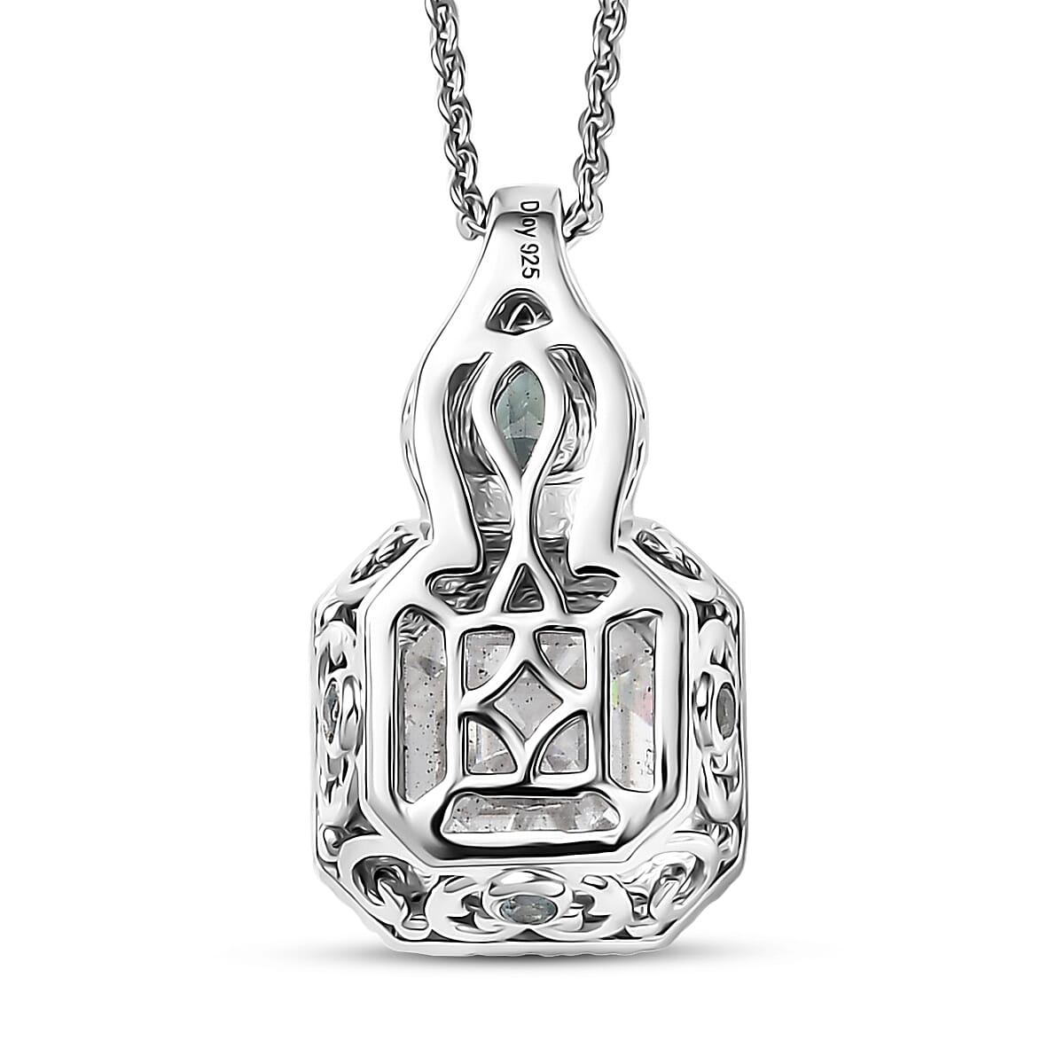 Doorbuster D'Joy Asscher Cut Moissanite and Narsipatnam Alexandrite 3.25 ctw Mirrored Monolith Pendant Necklace in Rhodium Over Sterling Silver 20 Inches image number 4