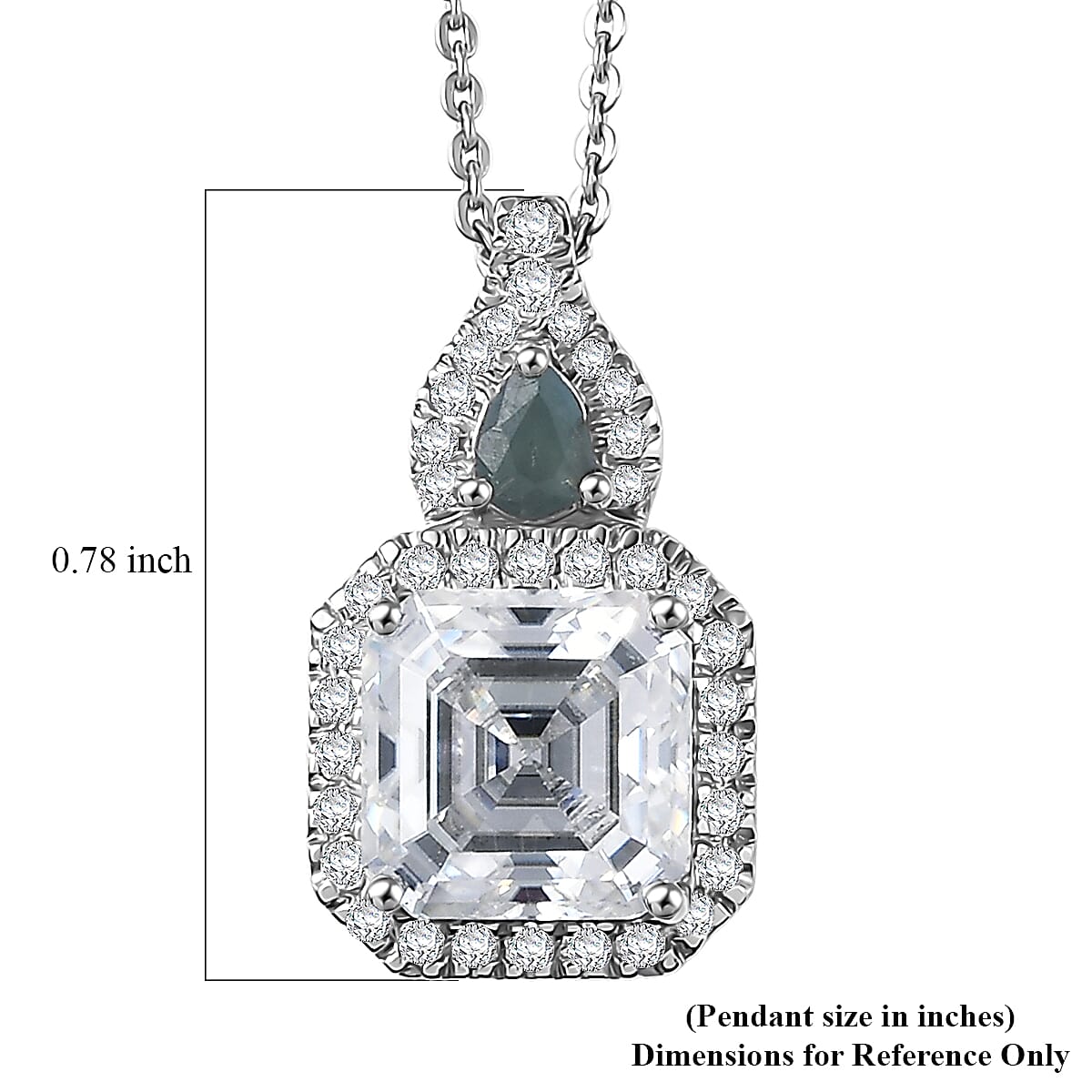 Doorbuster D'Joy Asscher Cut Moissanite and Narsipatnam Alexandrite 3.25 ctw Mirrored Monolith Pendant Necklace in Rhodium Over Sterling Silver 20 Inches image number 6