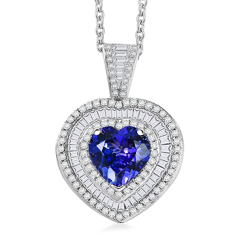 Luxoro AAA Tanzanite, Diamond Heart Pendant Necklace in 10K White Gold 2.70 ctw (20 Inches)