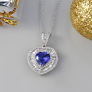 Luxoro AAA Tanzanite, Diamond Heart Pendant Necklace in 10K White Gold 2.70 ctw (20 Inches)