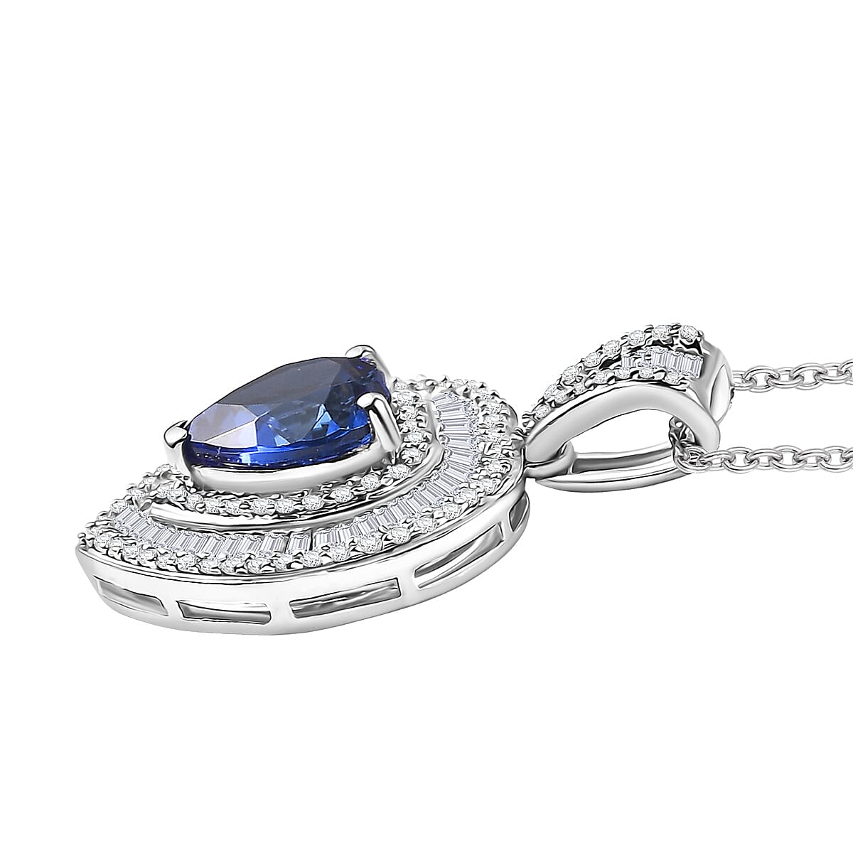 Luxoro AAA Tanzanite and Diamond I2 2.70 ctw Evening Majesty Heart Pendant Necklace in 10K White Gold 4.45 Grams 20 Inches  image number 3