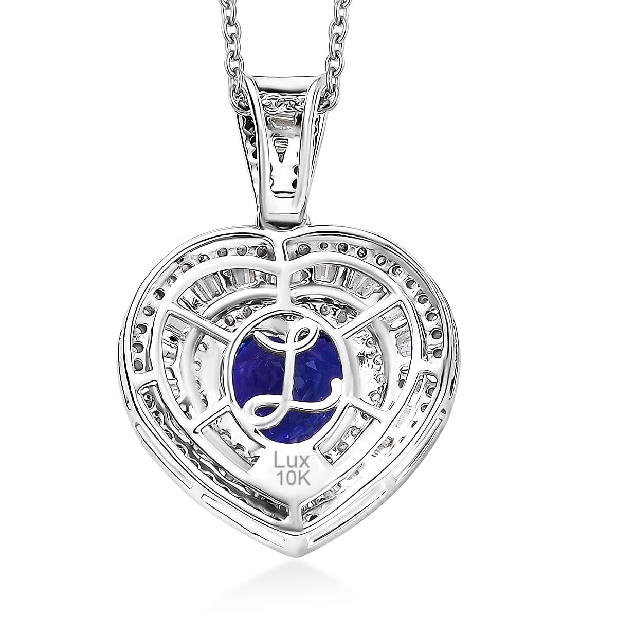 Luxoro AAA Tanzanite and Diamond I2 2.70 ctw Evening Majesty Heart Pendant Necklace in 10K White Gold 4.45 Grams 20 Inches  image number 4