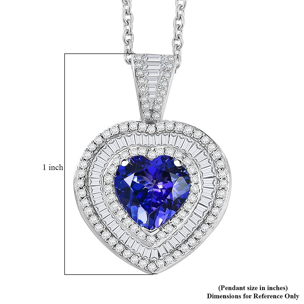 Luxoro AAA Tanzanite and Diamond I2 2.70 ctw Evening Majesty Heart Pendant Necklace in 10K White Gold 4.45 Grams 20 Inches  image number 5