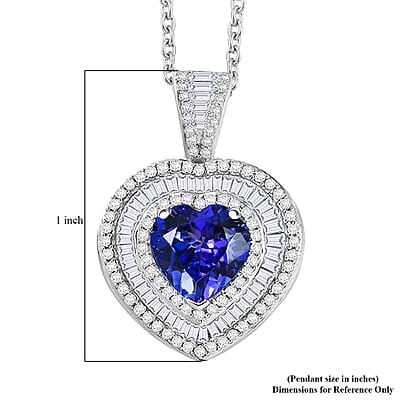 Luxoro AAA Tanzanite, Diamond Heart Pendant Necklace in 10K White Gold 2.70 ctw (20 Inches)