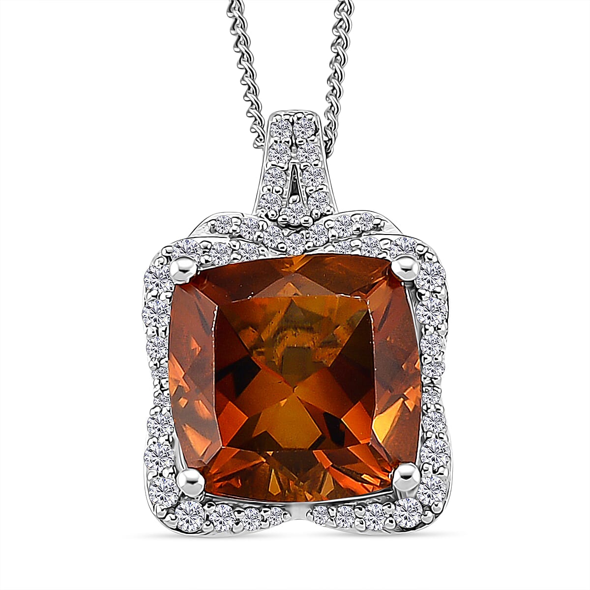 Doorbuster D'Joy AAA Santa Ana Madeira Citrine and Moissanite 5.35 ctw Poinsettia flower Pendant Necklace in Rhodium Over Sterling Silver 18 Inches (Del. in 10-12 Days) image number 0
