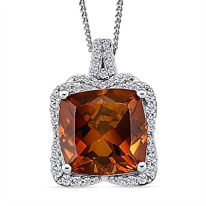 Doorbuster D'Joy AAA Santa Ana Madeira Citrine and Moissanite 5.35 ctw Poinsettia flower Pendant Necklace in Rhodium Over Sterling Silver 18 Inches (Del. in 10-12 Days)