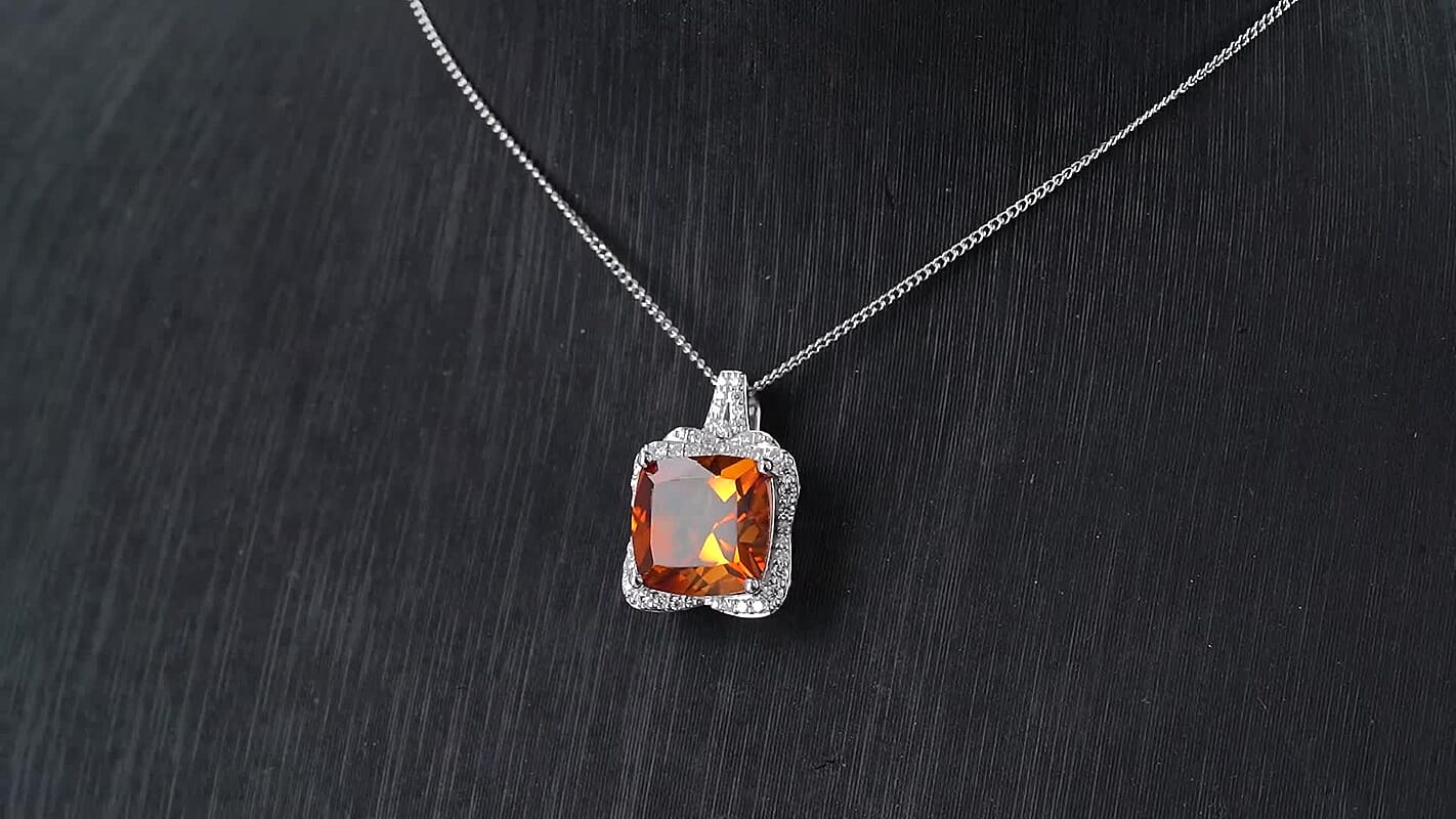 D'Joy AAA Santa Ana Madeira Citrine and Moissanite 5.35 ctw Poinsettia flower Pendant Necklace in Rhodium Over Sterling Silver 18 Inches