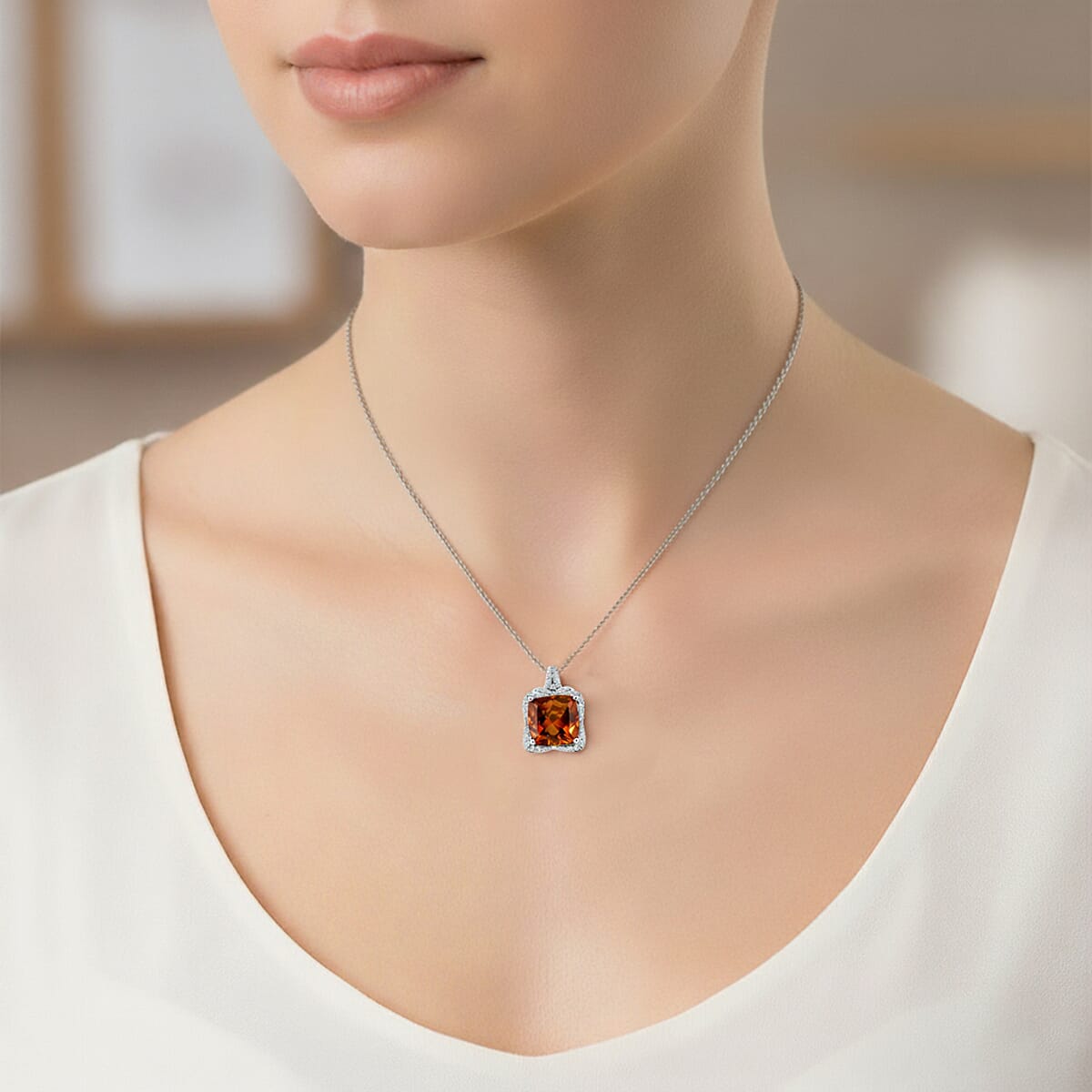 Doorbuster D'Joy AAA Santa Ana Madeira Citrine and Moissanite 5.35 ctw Poinsettia flower Pendant Necklace in Rhodium Over Sterling Silver 18 Inches (Del. in 10-12 Days) image number 2