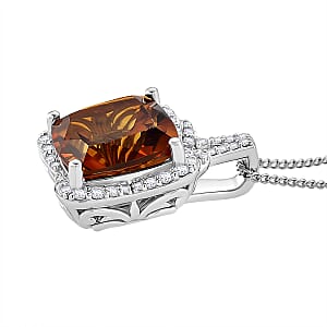 Doorbuster D'Joy AAA Santa Ana Madeira Citrine and Moissanite 5.35 ctw Poinsettia flower Pendant Necklace in Rhodium Over Sterling Silver 18 Inches