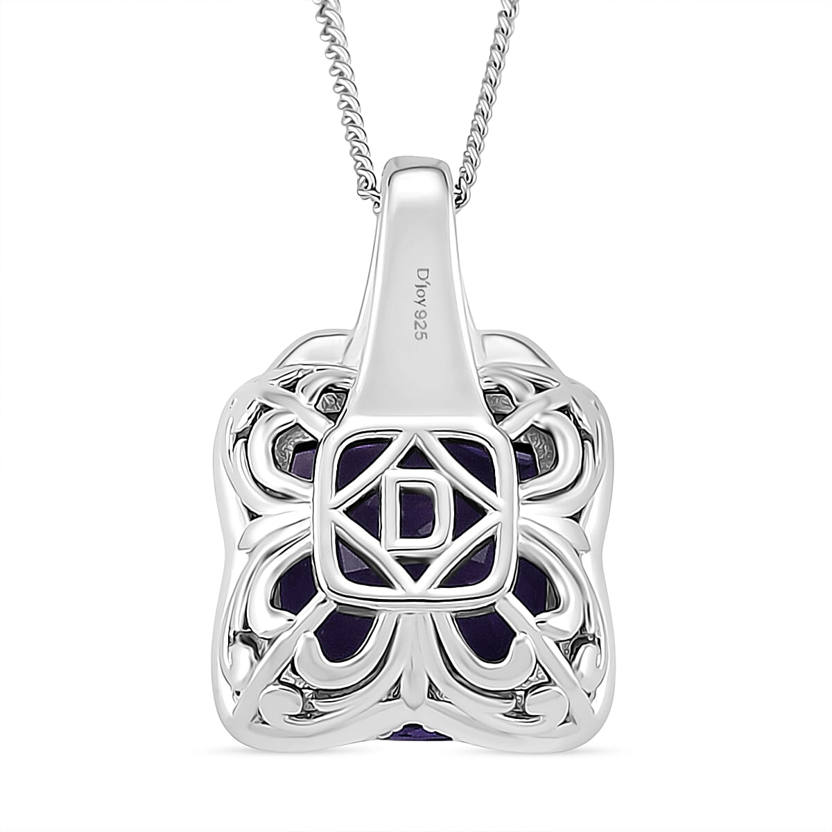 Doorbuster D'Joy AAA Zambian Amethyst and Moissanite 5.50 ctw Poinsettia flower Pendant Necklace in Rhodium Over Sterling Silver 18 Inches image number 4