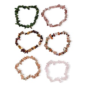 Set of 6 Multi Gemstone 491.90 ctw Chips Stretch Bracelet