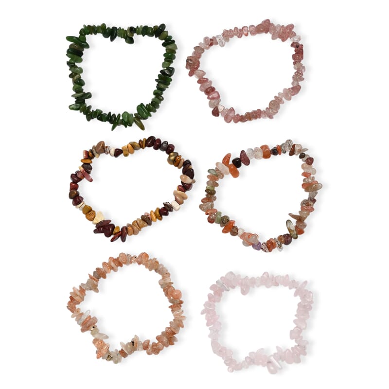 Set of 6 Multi Gemstone 491.90 ctw Chips Stretch Bracelet