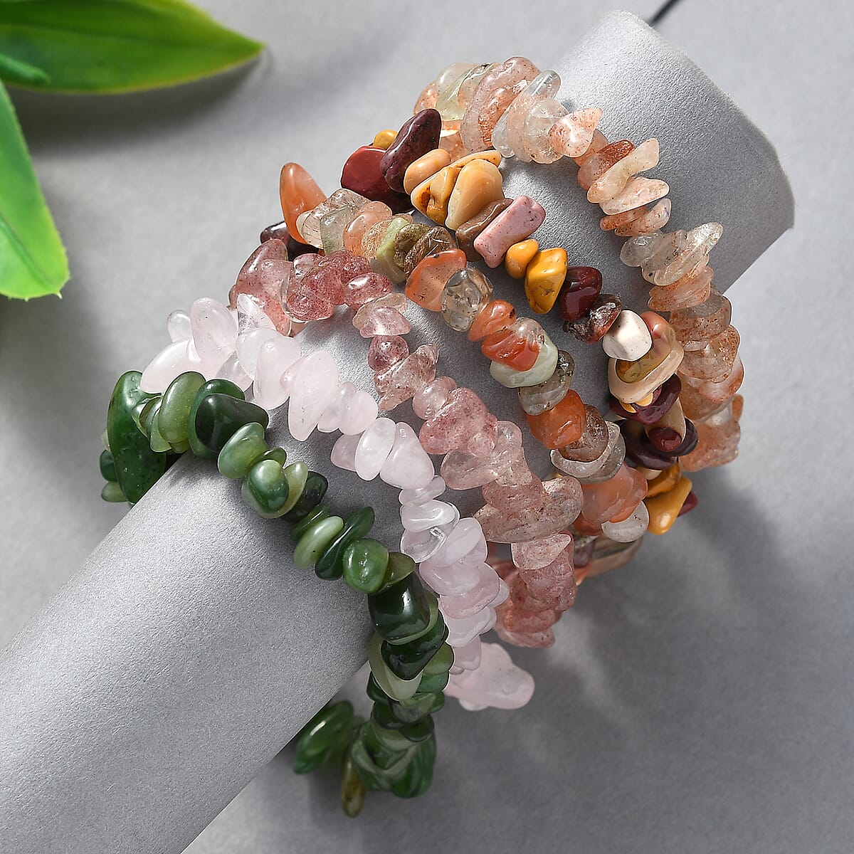 Set of 6 Multi Gemstone 491.90 ctw Chips Stretch Bracelet image number 1