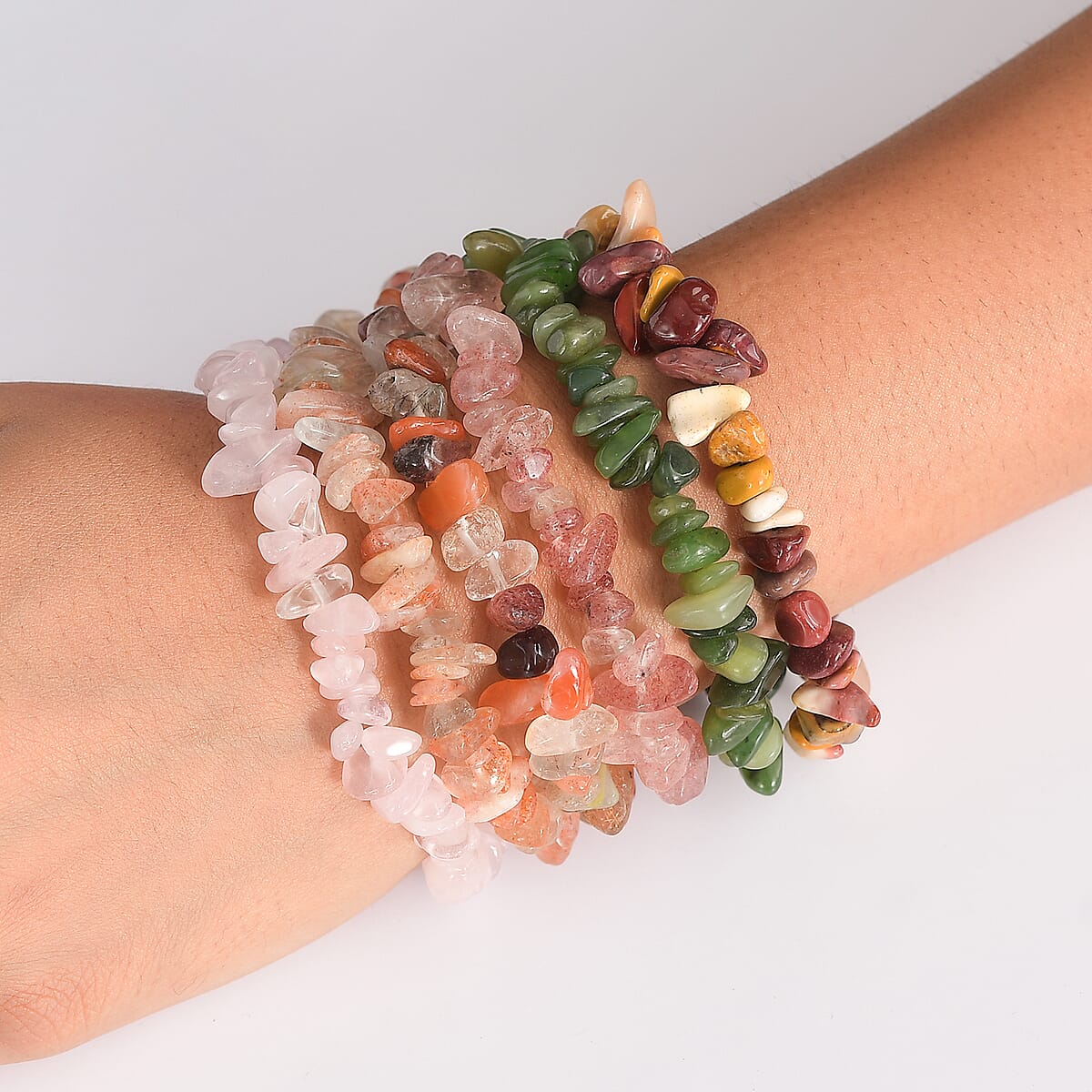 Set of 6 Multi Gemstone 491.90 ctw Chips Stretch Bracelet image number 2