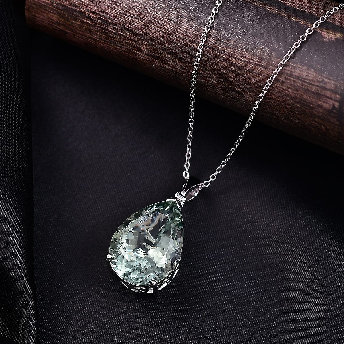 Doorbuster EverTrue Montezuma Prasiolite 27.00 ctw Drop Pendant in Platinum Bond with Stainless Steel Necklace 20 Inches image number 1