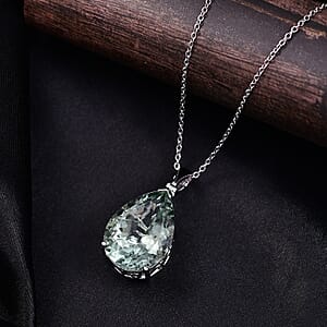 EverTrue Montezuma Prasiolite Drop Pendant in Platinum Bond with Stainless Steel Necklace 27.00 ctw (20 Inches)