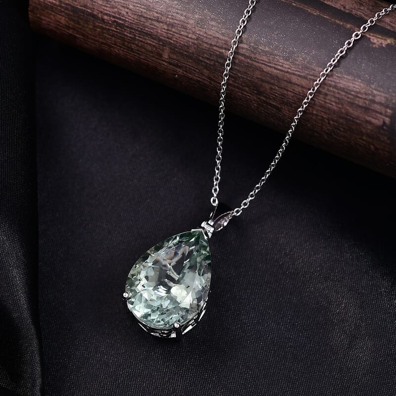 EverTrue Montezuma Prasiolite Drop Pendant in Platinum Bond with Stainless Steel Necklace 27.00 ctw (20 Inches)