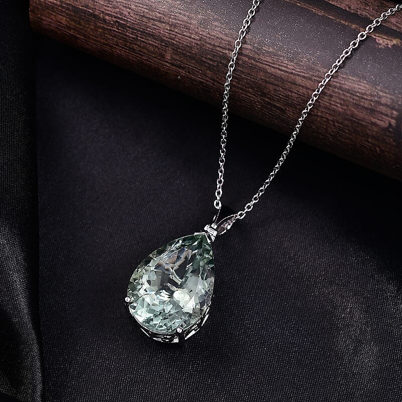 EverTrue Montezuma Prasiolite Drop Pendant in Platinum Bond with Stainless Steel Necklace 27.00 ctw (20 Inches)