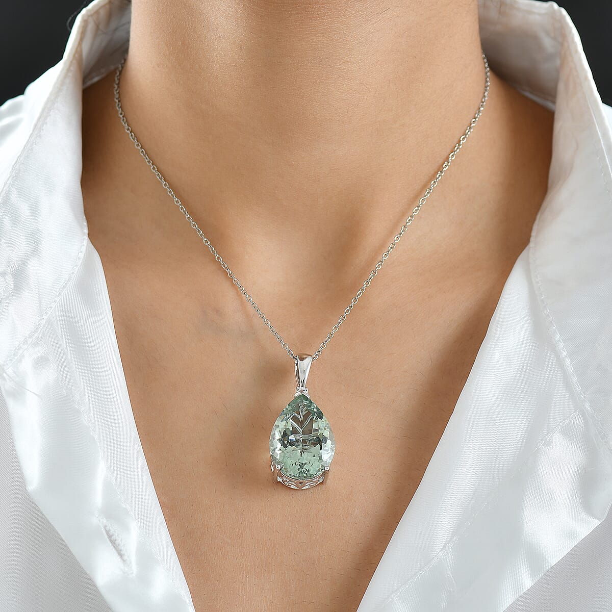 Doorbuster EverTrue Montezuma Prasiolite 27.00 ctw Drop Pendant in Platinum Bond with Stainless Steel Necklace 20 Inches image number 2