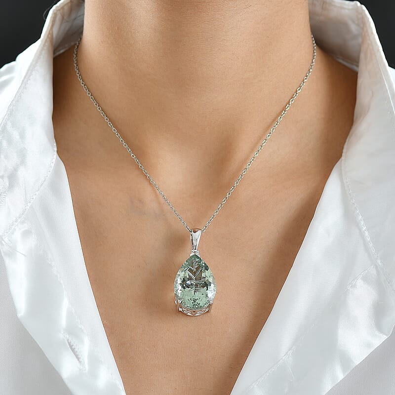 EverTrue Montezuma Prasiolite Drop Pendant in Platinum Bond with Stainless Steel Necklace 27.00 ctw (20 Inches)