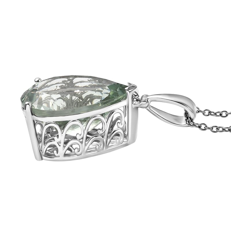 EverTrue Montezuma Prasiolite Drop Pendant in Platinum Bond with Stainless Steel Necklace 27.00 ctw (20 Inches)
