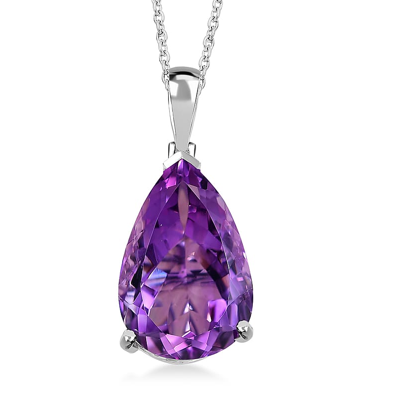 EverTrue African Amethyst Drop Pendant in Platinum Bond with Stainless Steel Necklace 26.85 ctw (20 Inches)