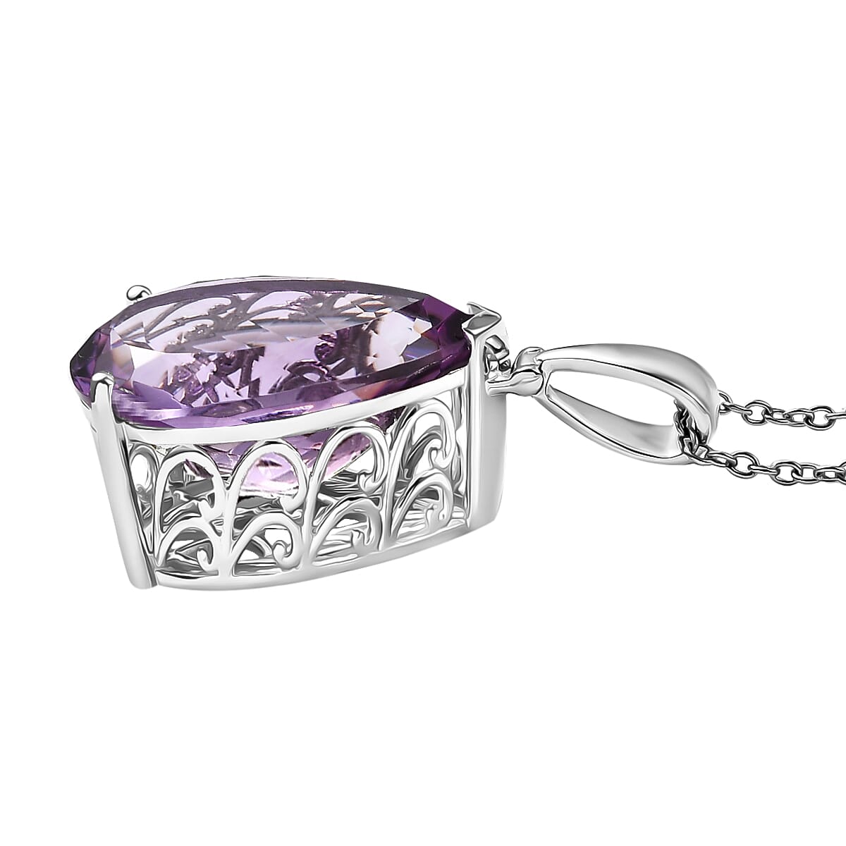 EverTrue African Amethyst 24.30 ctw Drop Pendant in Platinum Bond with Stainless Steel Necklace 20 Inches
