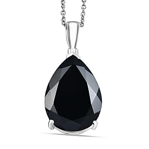 Doorbuster EverTrue Thai Black Spinel 25.30 ctw Drop Pendant in Platinum Bond with Stainless Steel Necklace 20 Inches
