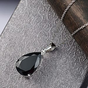 EverTrue Thai Black Spinel Drop Pendant in Platinum Bond with Stainless Steel Necklace 25.30 ctw (20 Inches)