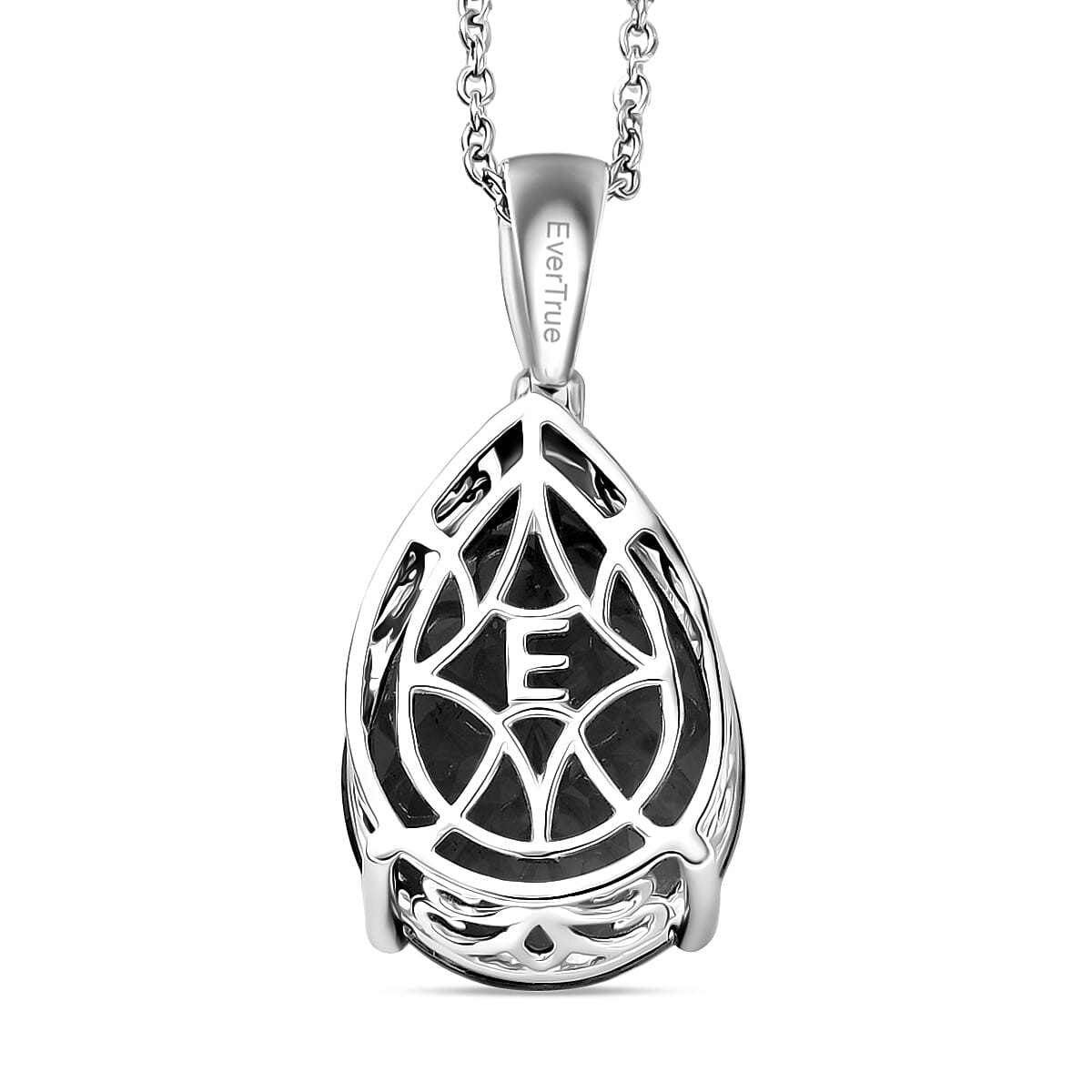 Doorbuster EverTrue Thai Black Spinel 25.30 ctw Drop Pendant in Platinum Bond with Stainless Steel Necklace 20 Inches image number 4