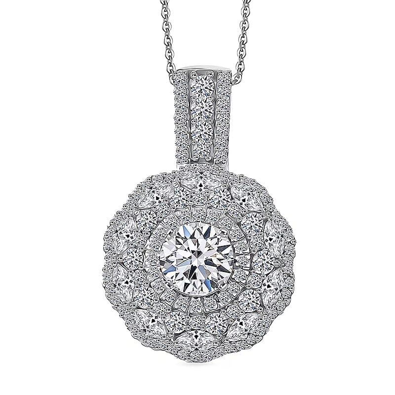 Luxuriant Lab Grown Diamond G-H SI 2.50 ctw Blossom Glow Pendant Necklace in Rhodium Over Sterling Silver 20 Inches
