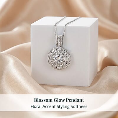 Luxuriant Lab Grown Diamond G-H SI 2.50 ctw Blossom Glow Pendant Necklace in Rhodium Over Sterling Silver 20 Inches